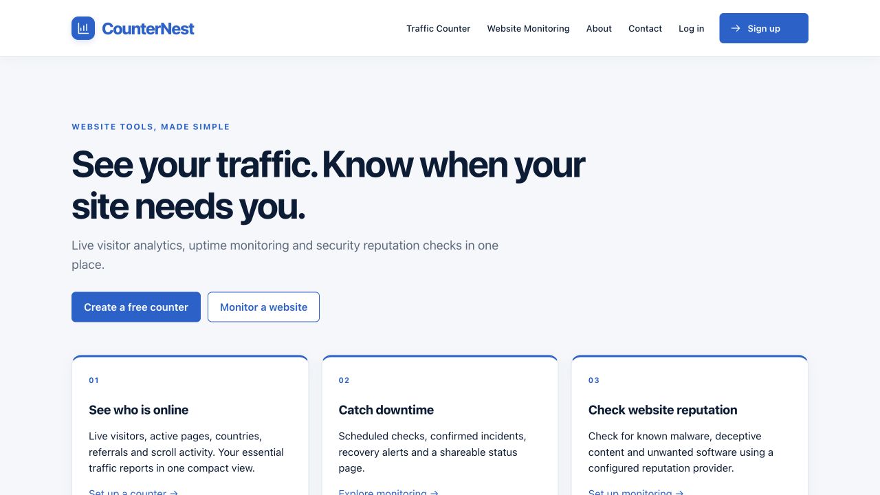 CounterNest website homepage