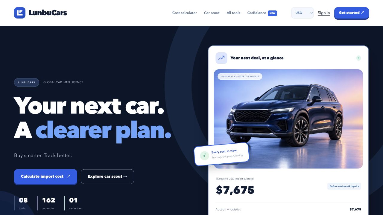 Lunbu Cars website homepage