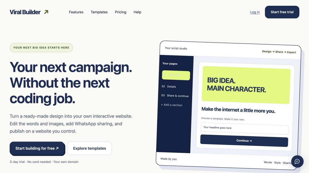 Viral Builder website homepage